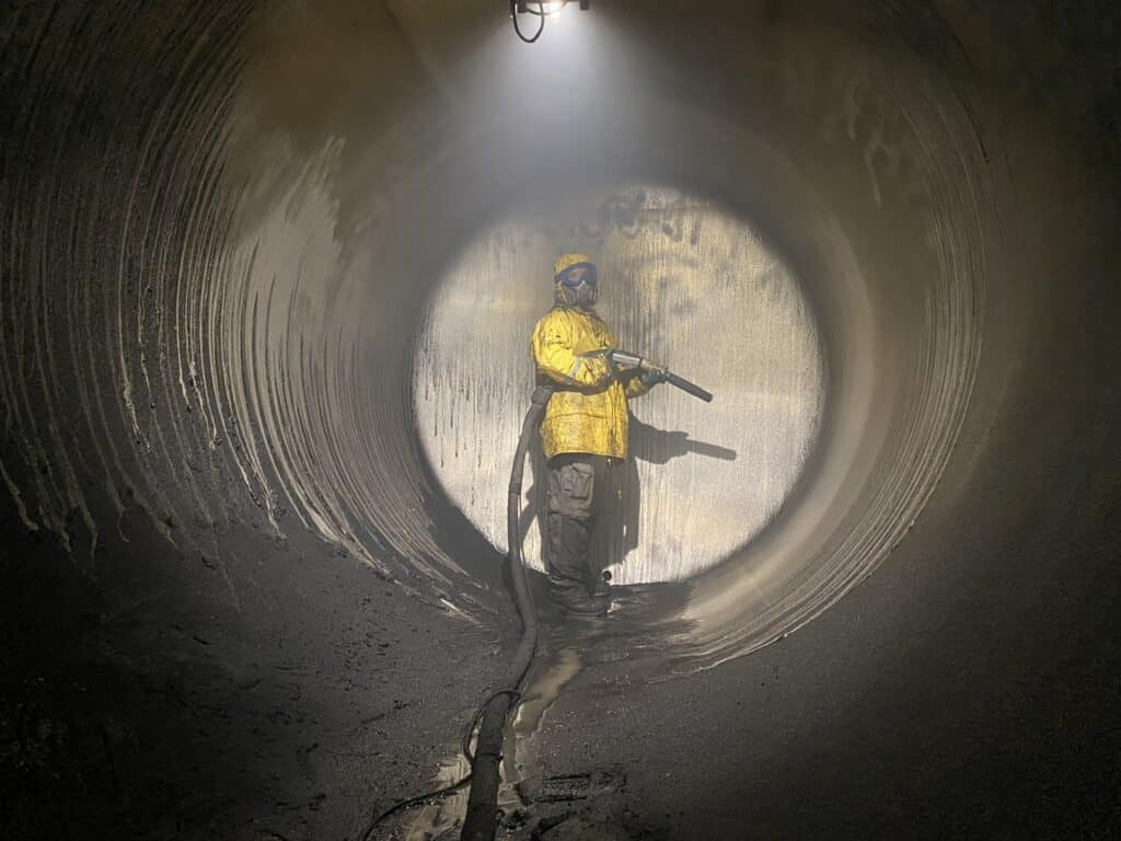 employee working in a chemical containment